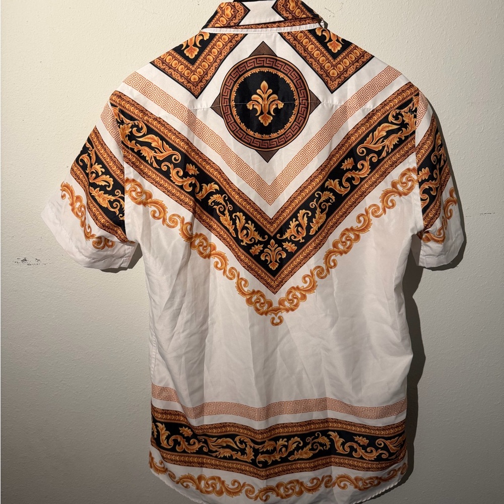 Elegant White and Orange Patterned Men's Shirt - Picture 3 of 4